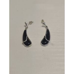 Vintage Teardrop Black Onyx Sterling Silver 925 Drop Earrings 1.25"